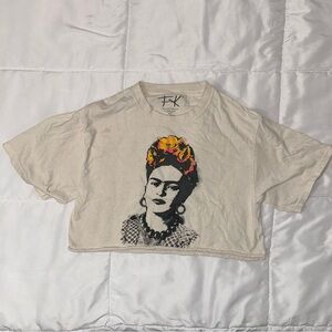 Frida Kahlo Cream Graphic Crop Top